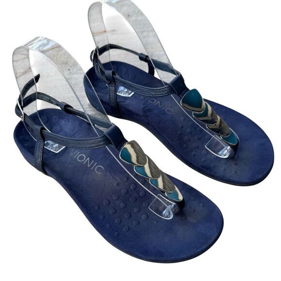 Vionic Rest MIAMI Blue Thong Slingback Sandal Metallic Detail Size 6 Orthaheel - Picture 2 of 7